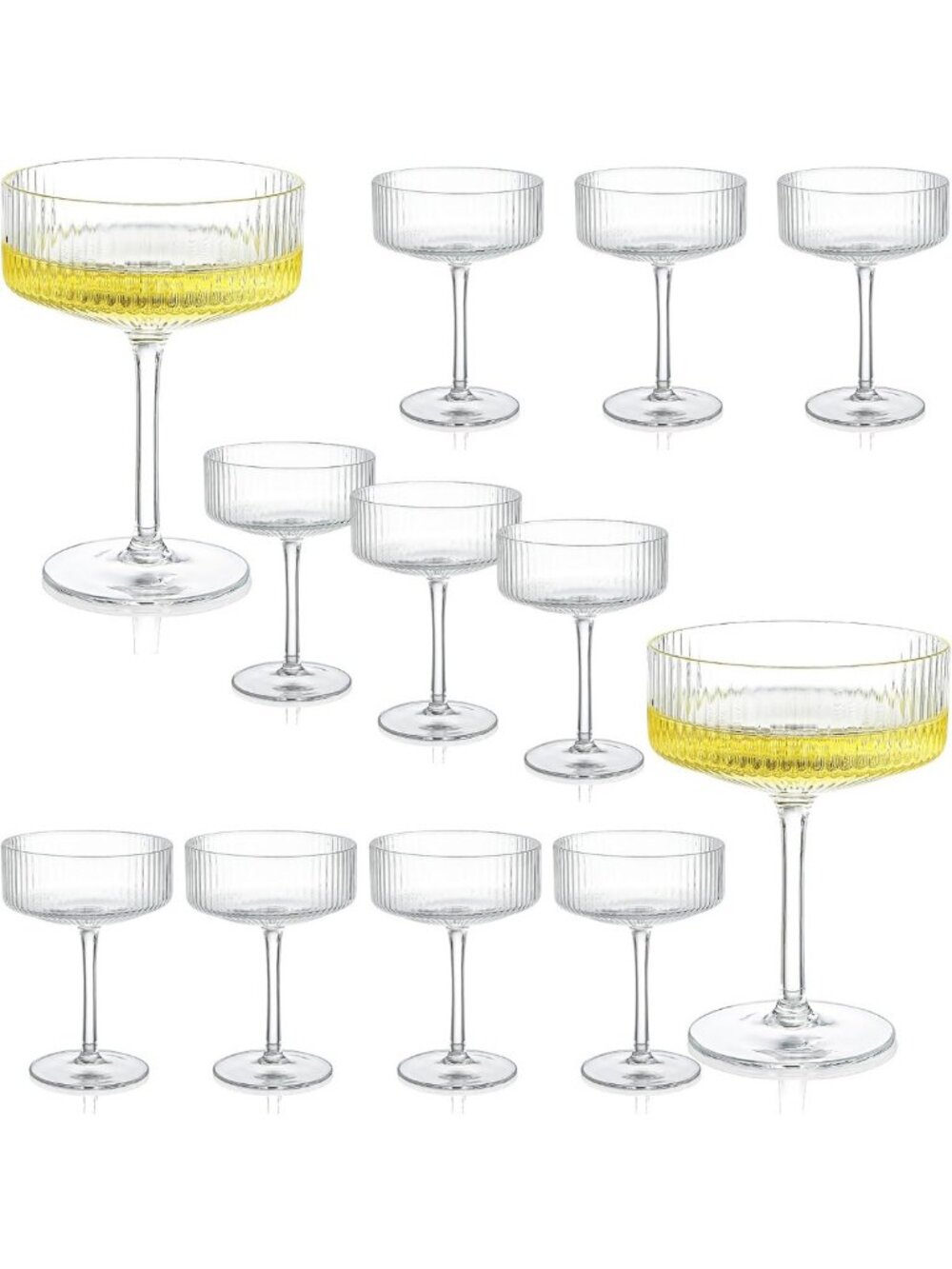 Set of 12 Clear Ribbed Champagne Coupe Glasses - Elegant 8oz Cocktail Drinkware